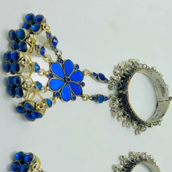 Single Blue Slave Bracelet, Link and Chain  With Rings, Belly Dance Bracelet - Picture 3 of 10